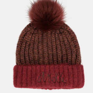 BONNET EN MAILLE AVEC POMPON BORDEAUX COLLECTION C