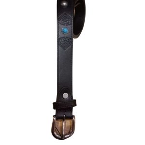 C CEINTURE LES TROPEZIENNES CUIR NOIRE AVEC TURQUOISE