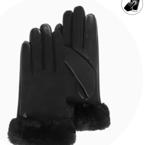 Gants Femme cuir bord fourrure Noir Smartouch  Cuir d