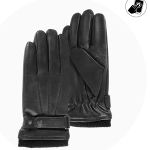 GANTS HOMME tactiles cuir patte de resserage Noir Cuir