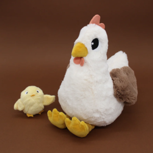 PELUCHE POULE PIOUPIOU MAMAN ET SON BEBE BLANC LES